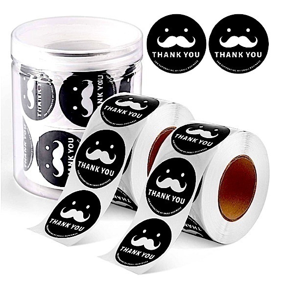 1,000 Stickers Thank You - 1.5 Inch - Classy Mustache
